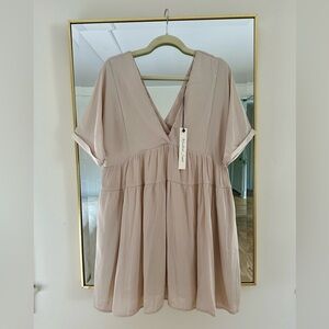 Flowy Beige V-Neck Women's Dress
